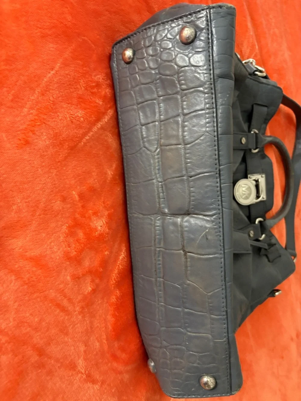 Michael Kors Dark Gray Croc-Embossed Leather Satchel with Gold Hardware - Picture 3 of 4